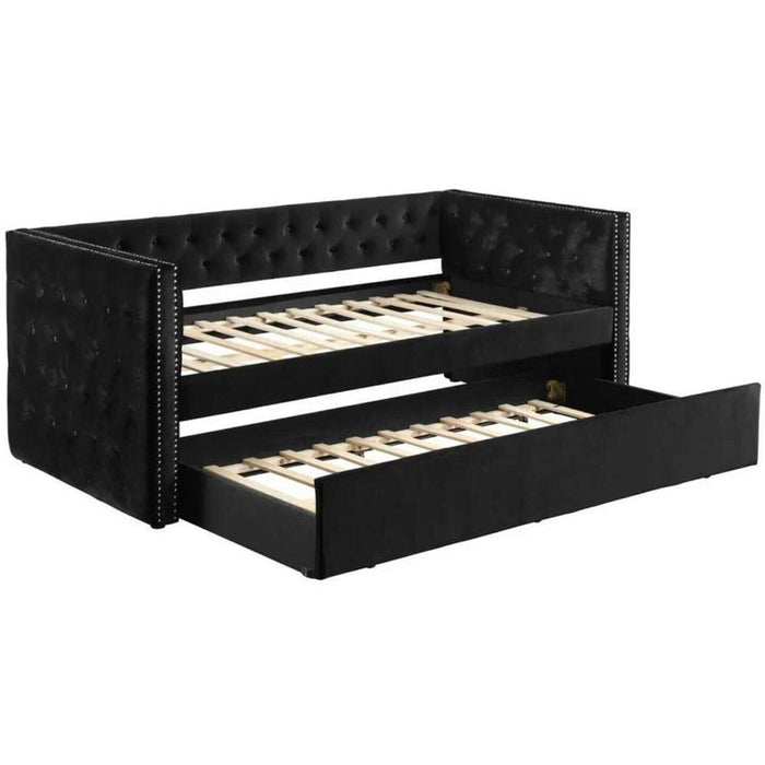 Trina 5335 Black Velvet Tufted Daybed With Trundle