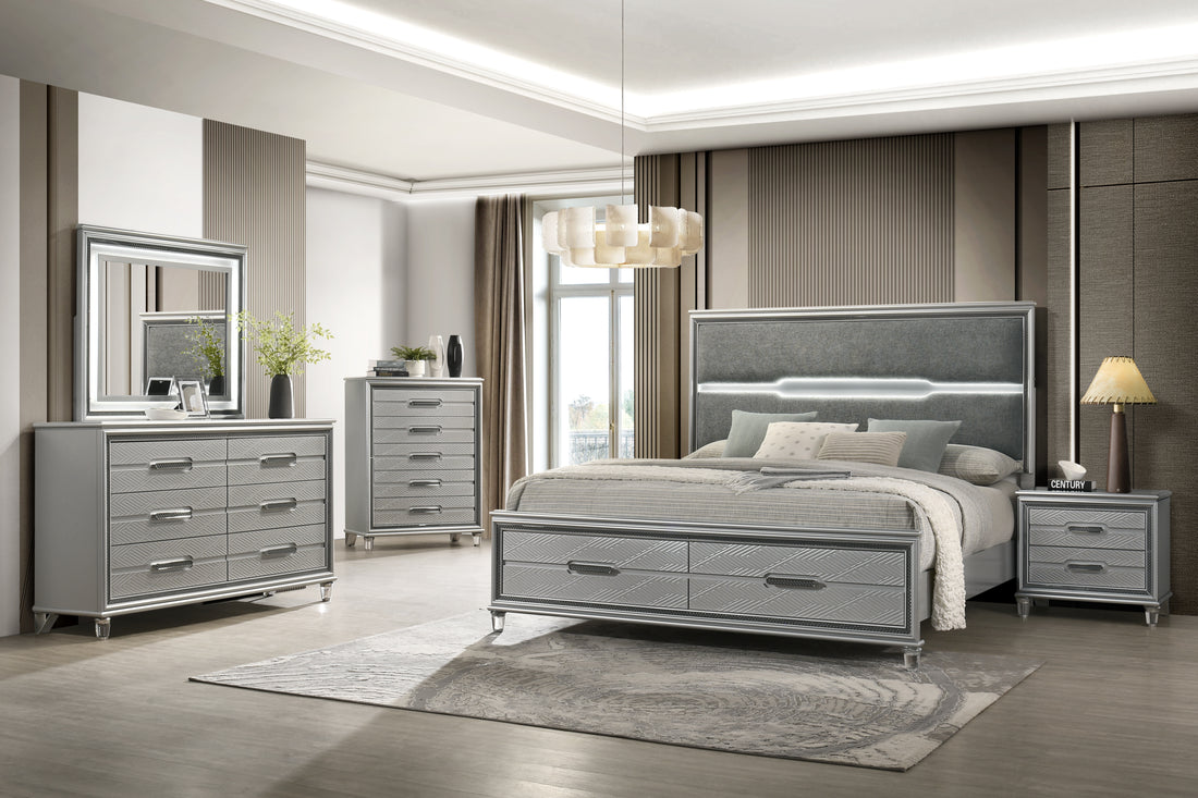 silver dresser and nightstand set B6700 Amiri bedroom set