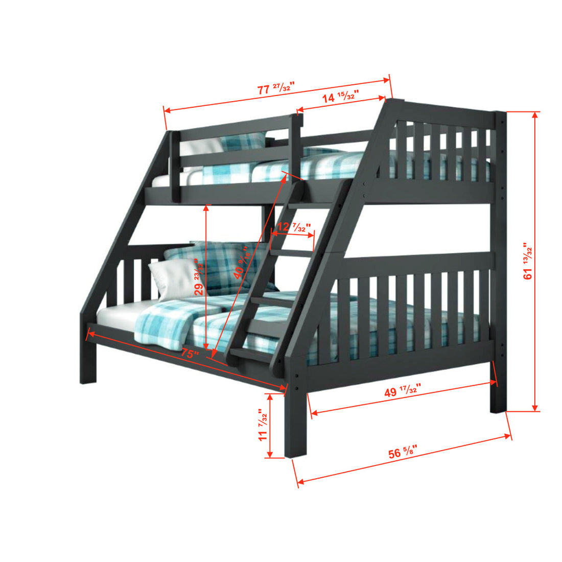 DONCO 1018 TWIN/FULL MISSION BUNKBED DARK GREY