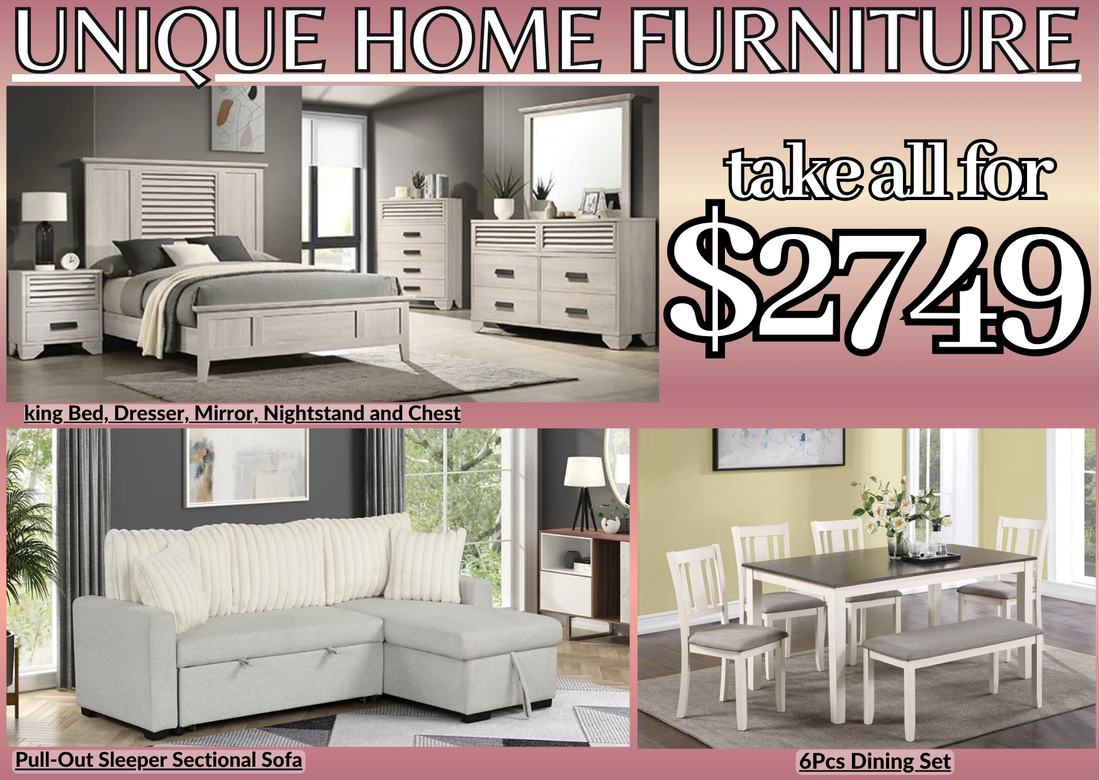 3 Room Package | Queen/king Bedroom, Dining Bench Set, Pull-Out Sectional
