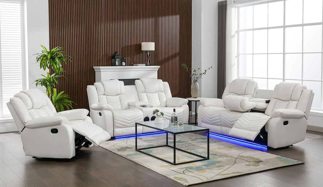 S2021 Lucky Charm (White) 3 Piece Reclining Set