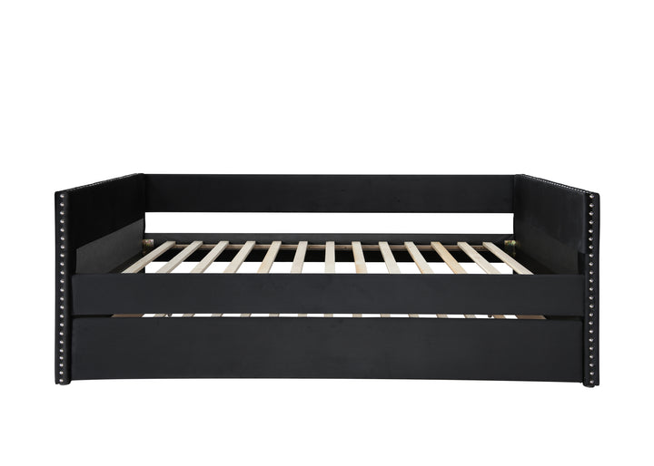 Sadie 5321 Daybed in Black Velvet With Trundle