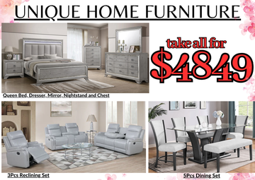 3 Room Package | Bedroom, Dining, and Reclining Living