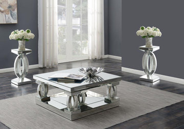 Amalia Mirrored Coffee and End Table Set Silver