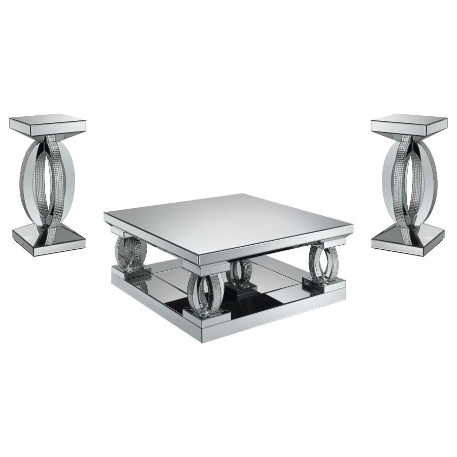 Amalia Mirrored Coffee and End Table Set Silver