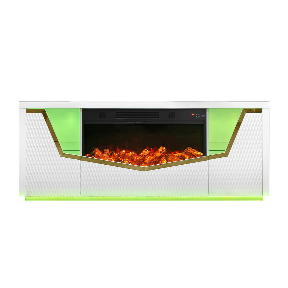 A-F11 Carmela (White) tv stand with fireplace