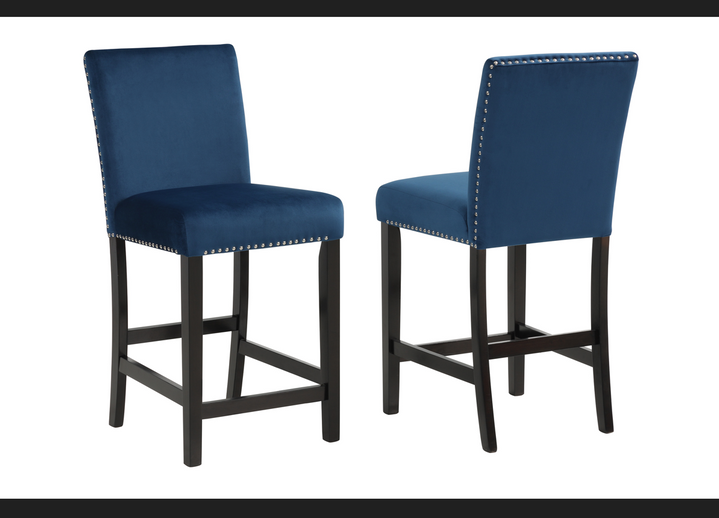 LENNON 1715 COUNTER HEIGHT FAUX WHITE MARBLE BLUE VELVET DINING SET