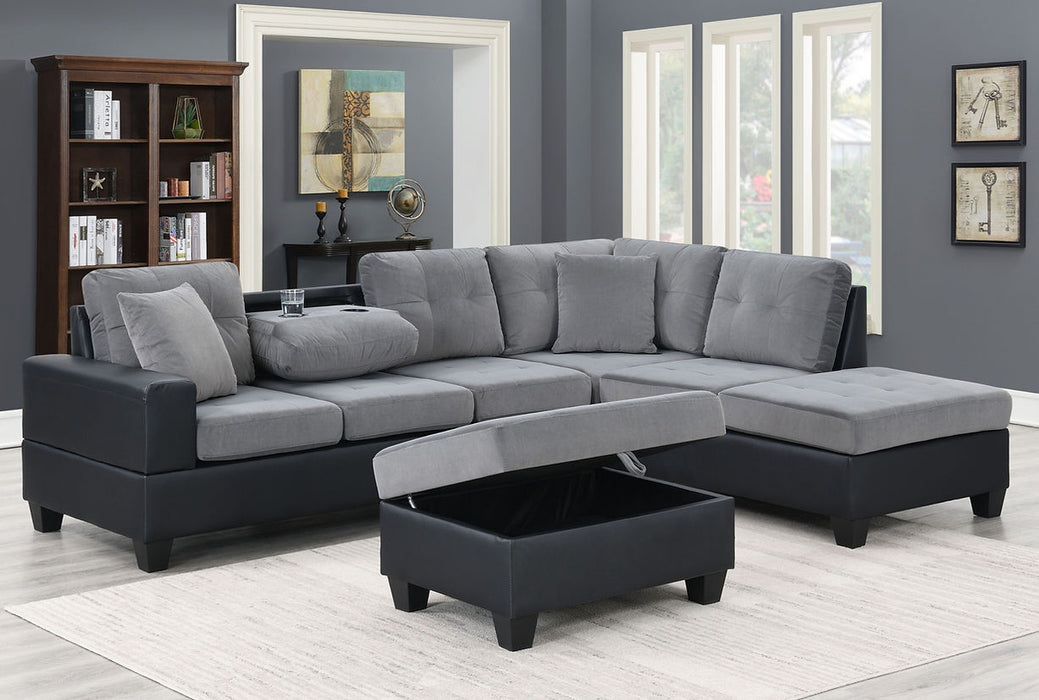 S999 Grand Parkway (Grey Velvet) sectional and ottoman