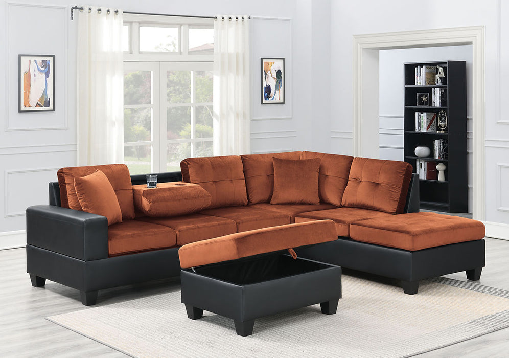 S999 Grand Parkway (Light Brown Velvet) sectional and ottoman