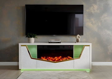A-F11 Carmela (White) tv stand with fireplace