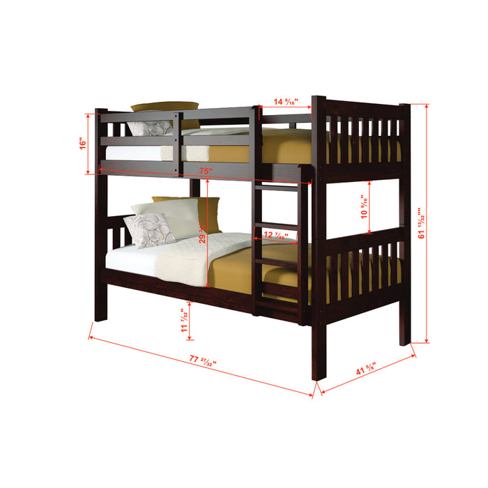 Donco 1010 Twin/ Twin Mission Bunk Bed in Cappuccino