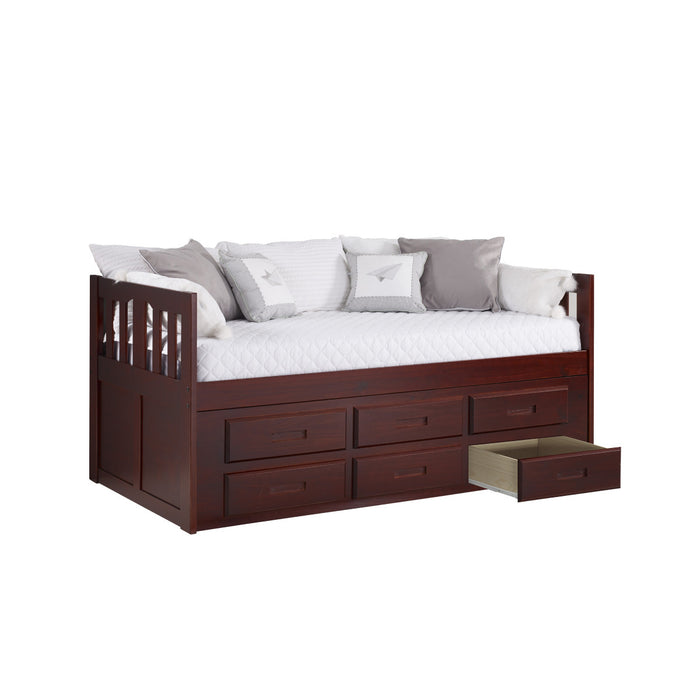 Donco 1200 Twin Baybed Mission Captians with 6 Drawer Under Bed Storage in Merlot