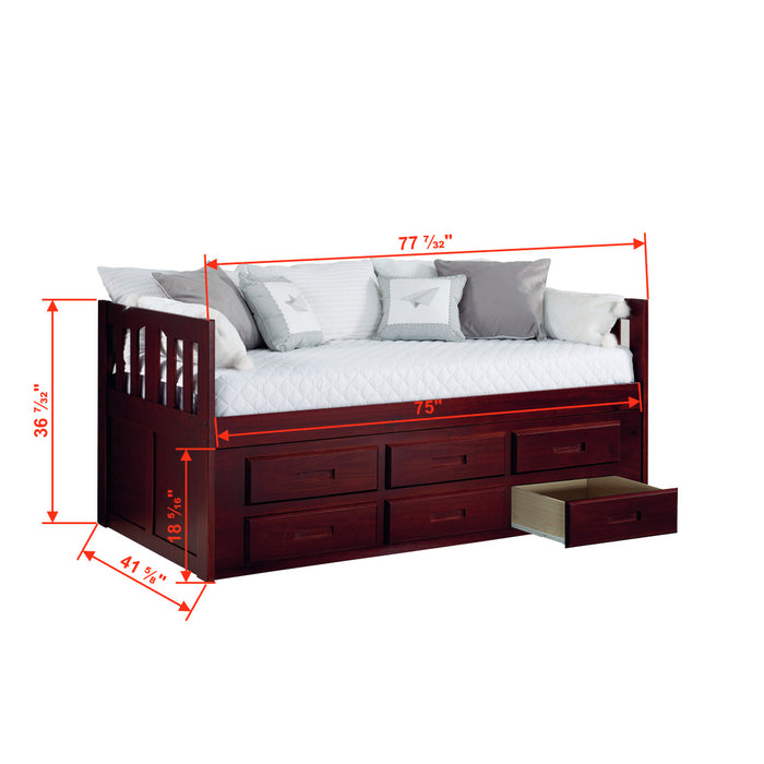 Donco 1200 Twin Baybed Mission Captians with 6 Drawer Under Bed Storage in Merlot