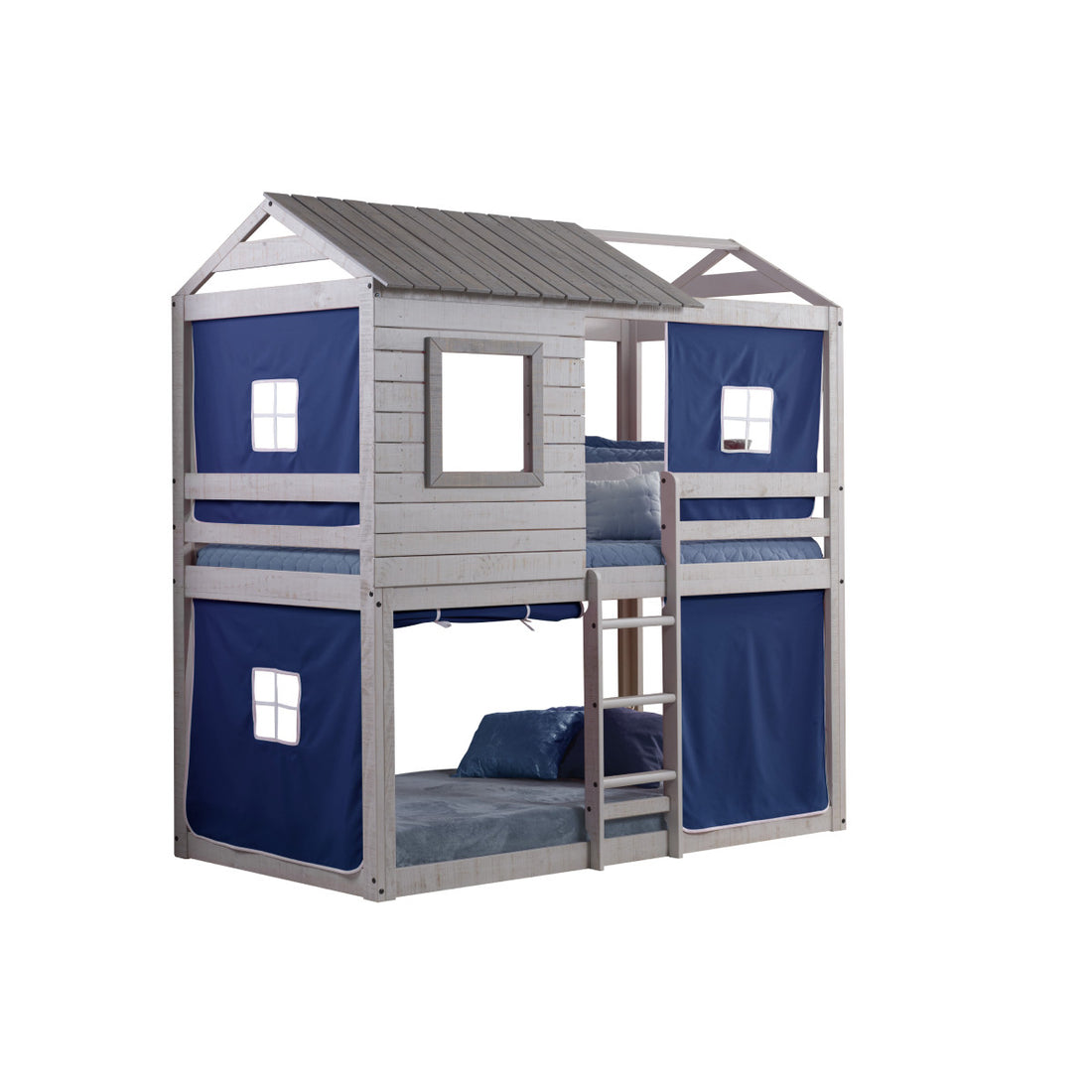 Donco 1370 Twin/ Twin Deer Blind Bunkbed Rustic Light Grey with Blue Tent Kit