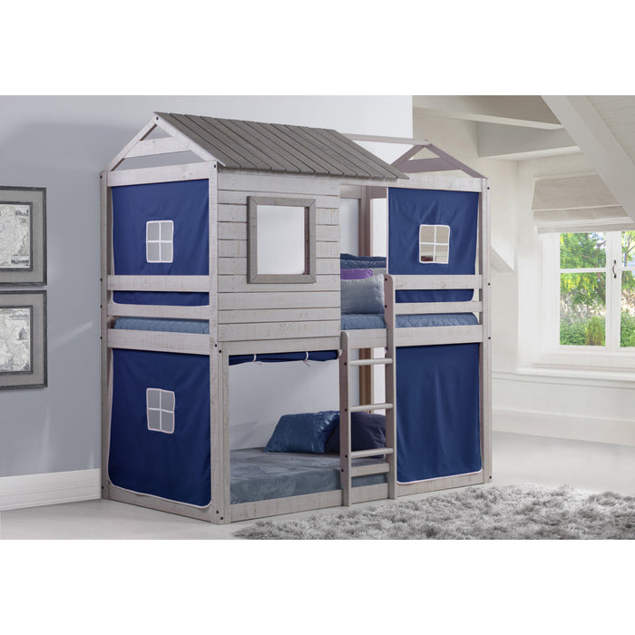 Donco 1370 Twin/ Twin Deer Blind Bunkbed Rustic Light Grey with Blue Tent Kit