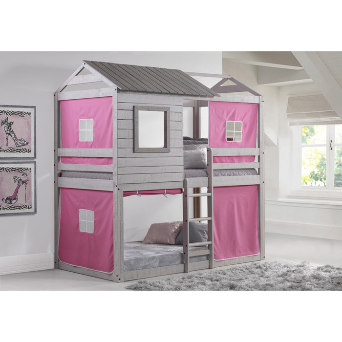 Donco 1370 Twin/ Twin Deer Blind Bunkbed Rustic Light Grey with Pink Tent Kit