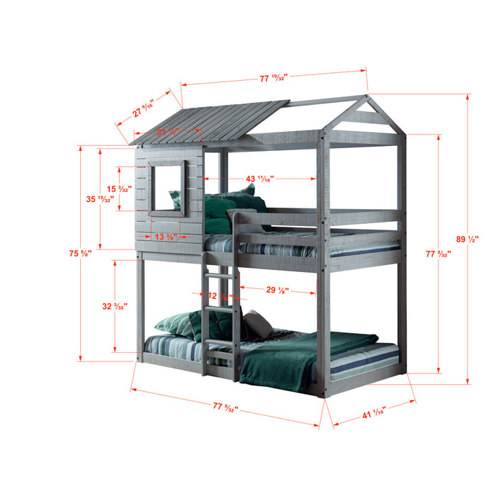 Donco 1370 Twin/ Twin Deer Blind Bunkbed Rustic Light Grey with Green Camo Tent Kit