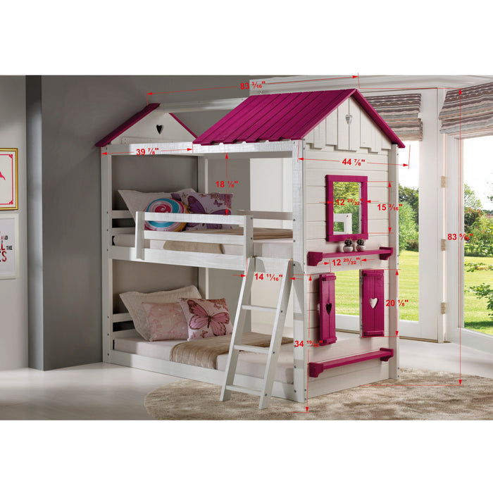 Donco 1570 Twin/ Twin Sweetheart Bunkbed in White & Pink