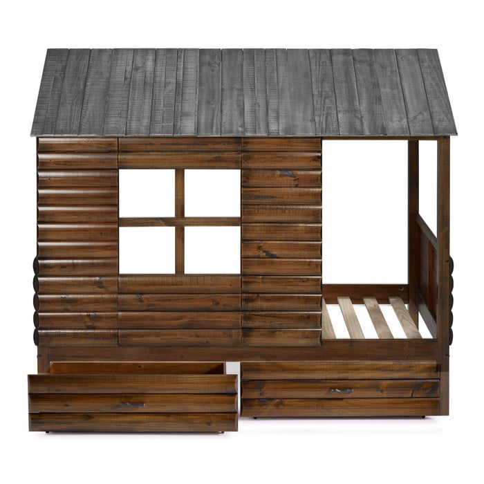 Donco 2103 Twin Log Cabin Low Loft in Rustic Walnut/ Silver with Dual Underbed Storage