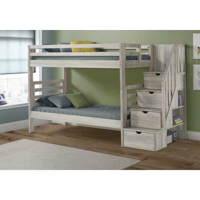 Donco 2793 Twin/ Twin Stairway Bunk Bed Embossed In Grey Finish