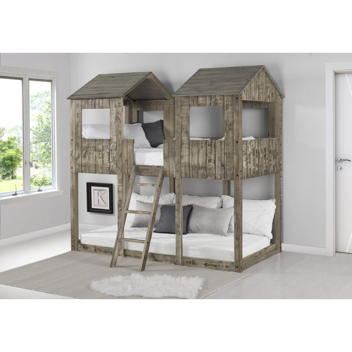 Donco 3225 Twin/ Twin Tower Bunkbed Rustic Dirty White