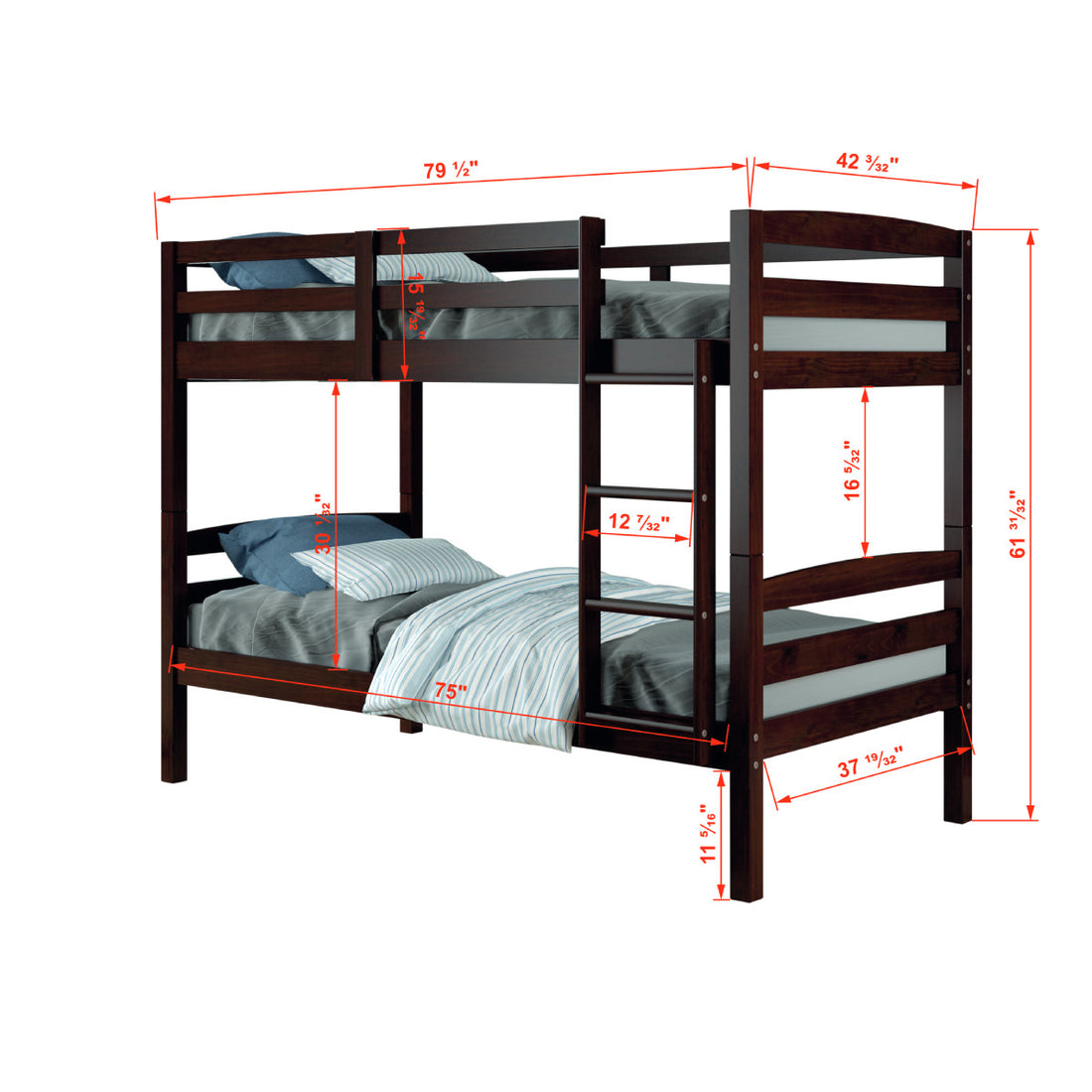 Donco 4100 Twin/ Twin Bunk Bed Cappuccino Built in Ladder