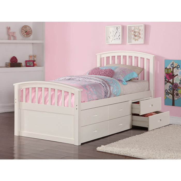 Donco 425 Twin 6 Drawers Captains Bed in White Under Bed Storage