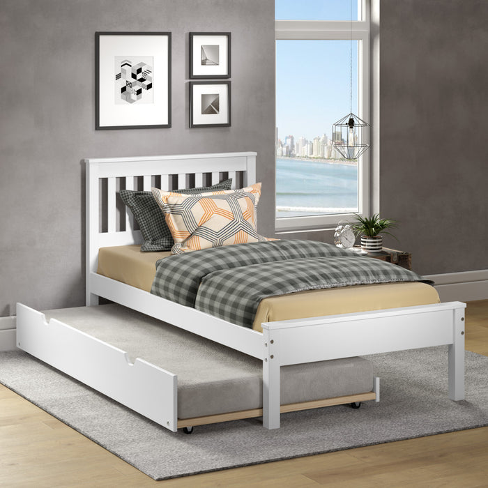 Donco 500 Twin Contemporary Bed in White Under Bed Storage Drawers / Trundle