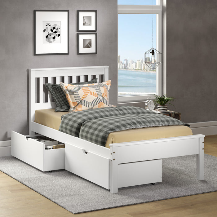 Donco 500 Twin Contemporary Bed in White Under Bed Storage Drawers / Trundle