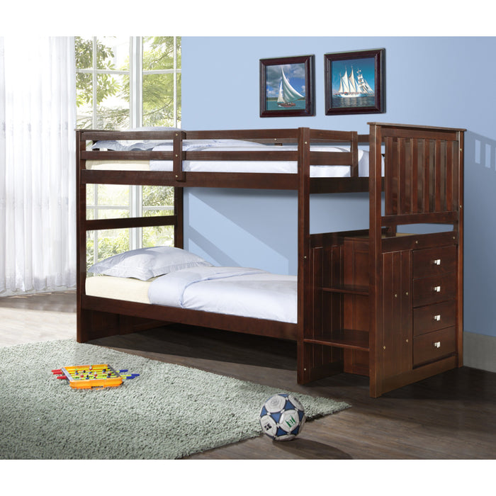 Donco 820 Twin/Twin Mission Stairway Bunkbed Cappuccino Built in Chest