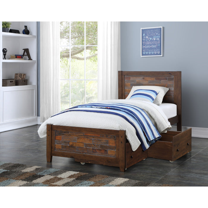Donco 9015 Twin Artesian Bed Brown Glaze Finish Under Bed Storage Drawers
