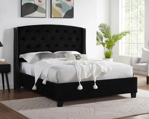 Eva 5111 Black Velvet Queen Upholstered Bed Frame