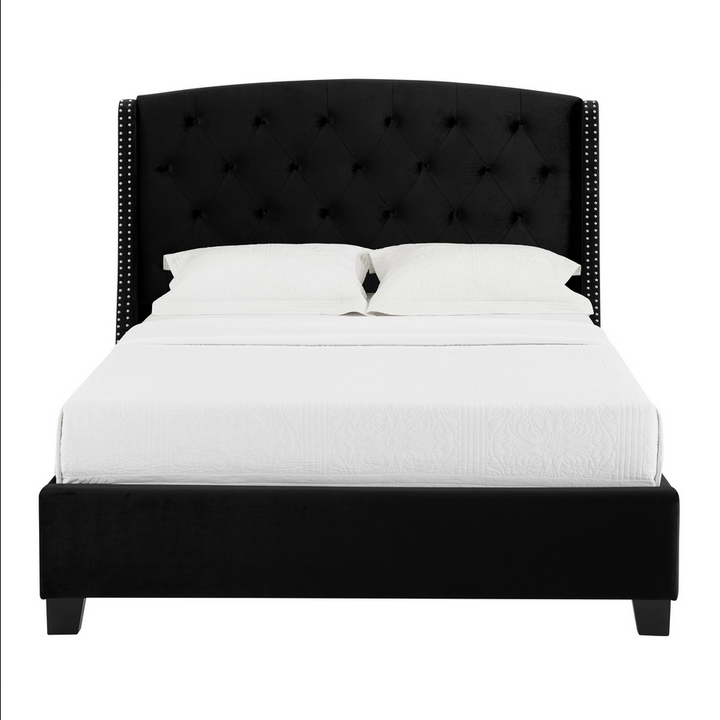 Eva 5111 Black Velvet Queen Upholstered Bed Frame