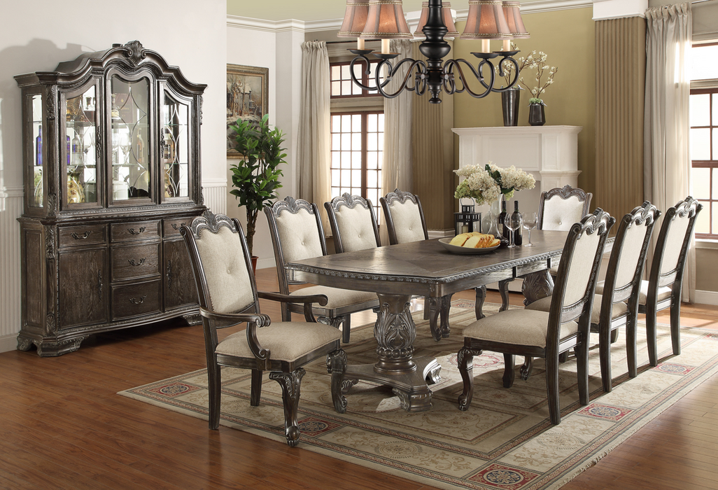 Kiera Gray Formal Traditional Extendable Dining Table Set